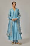 Priyal Prakash_Sky Blue Chanderi, Cotton, Silk Organza Sequins, Zari, Embroidery Anarkali Set _Online_at_Aza_Fashions