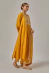 Priyal Prakash_Yellow Chanderi, Cotton, Viscose, Organza Sequins, Embroidery Yoke Kurta Set _Online_at_Aza_Fashions