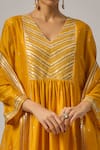 Priyal Prakash_Yellow Chanderi, Cotton, Viscose, Organza Sequins, Embroidery Yoke Kurta Set _at_Aza_Fashions