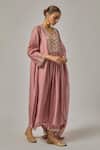 Shop_Priyal Prakash_Pink Chanderi, Viscose, Organza Sequins, Zari, Embroidery V-neck Yoke Kurta Set _Online_at_Aza_Fashions