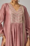 Priyal Prakash_Pink Chanderi, Viscose, Organza Sequins, Zari, Embroidery V-neck Yoke Kurta Set _at_Aza_Fashions