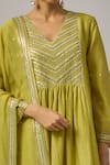 Buy_Priyal Prakash_Green Chanderi, Viscose, Organza Sequins, Embroidery V-neck Yoke Kurta Set _Online_at_Aza_Fashions