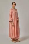 Buy_Priyal Prakash_Peach Chanderi Gota Patti, Embroidery, Zari V-neck Kurta Set 
