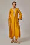 Buy_Priyal Prakash_Yellow Chanderi, Cotton Gota Patti, Zari, Embroidery V-neck Kurta Set _Online_at_Aza_Fashions