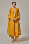 Priyal Prakash_Yellow Chanderi, Cotton Gota Patti, Zari, Embroidery V-neck Kurta Set _at_Aza_Fashions