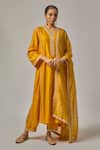 Buy_Priyal Prakash_Yellow Chanderi, Cotton Gota Patti, Zari, Embroidery V-neck Kurta Set _at_Aza_Fashions