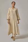Priyal Prakash_Ivory Chanderi Embroidery, Zari V-neck Gota Patti Work Kurta Set _Online_at_Aza_Fashions