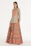 Abhinav Mishra_Orange Chanderi, Net Mirrors, Zari, Ruby Forest Smoke Kurta Lehenga Set _Online_at_Aza_Fashions