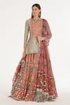 Buy_Abhinav Mishra_Orange Chanderi, Net Mirrors, Zari, Ruby Forest Smoke Kurta Lehenga Set _at_Aza_Fashions