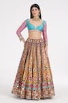 Buy_Abhinav Mishra_Multi Color Chanderi, Net Mirrors, Zari, Embroidery Tangerine Hues Lehenga Set _Online_at_Aza_Fashions