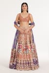Buy_Abhinav Mishra_Red Chanderi, Net Mirrors, Zari, Embroidery V-neck Rebecca Pastel Lehenga Set _at_Aza_Fashions