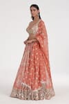 Buy_Abhinav Mishra_Orange Chanderi, Organza Mirrors, Zari, Embroidery Saffron Pale Lehenga Set _Online_at_Aza_Fashions