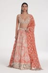 Buy_Abhinav Mishra_Orange Chanderi, Organza Mirrors, Zari, Embroidery Saffron Pale Lehenga Set _at_Aza_Fashions