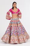 Shop_Abhinav Mishra_Multi Color Chanderi, Net Mirrors, Zari, Psychedelic Hues Lehenga Set _Online_at_Aza_Fashions