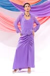 Buy_Leela By A_Purple Organza, Modal, Satin Applique, Floral Pattern Coat And Skirt Set _at_Aza_Fashions