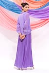 Shop_Leela By A_Purple Organza, Modal, Satin Applique, Floral Pattern Coat And Skirt Set _at_Aza_Fashions