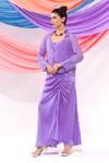 Leela By A_Purple Organza, Modal, Satin Applique, Floral Pattern Coat And Skirt Set _Online_at_Aza_Fashions
