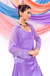 Shop_Leela By A_Purple Organza, Modal, Satin Applique, Floral Pattern Coat And Skirt Set _Online_at_Aza_Fashions