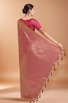 Shop_Samyukta Singhania_Magenta Tassels, Embroidery V-neck Zari Woven Banarasi Silk Saree With Blouse _at_Aza_Fashions