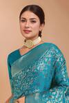Shop_Samyukta Singhania_Sky Blue Tassels V-neck Zari Woven Banarasi Silk Saree With Blouse 