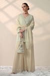 Buy_Ohh Crow_White Chanderi Silk Mirrors V-neck Cluster Embroidered Kurta Sharara Set _at_Aza_Fashions