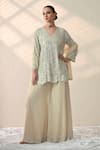 Buy_Ohh Crow_White Chanderi Silk Mirrors V-neck Cluster Embroidered Kurta Sharara Set 