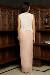 Shop_Istya_Cream Organza, Chinon Embroidery Round Neck Pink Top And Skirt Set _at_Aza_Fashions