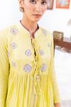 Leela By A_Lime Satin, Chiffon, Muslin Embroidery Round Neck Yoke Flared Top With Pant _Online