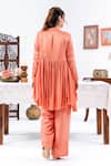 Shop_Leela By A_Peach Satin, Chiffon, Muslin Embroidery Button-down Yoke Flared Top With Pant _at_Aza_Fashions
