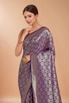 Buy_Samyukta Singhania_Purple Tassels, Zari V-neck Woven Banarasi Saree With Blouse _Online_at_Aza_Fashions