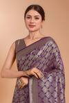 Shop_Samyukta Singhania_Purple Tassels, Zari V-neck Woven Banarasi Saree With Blouse _Online_at_Aza_Fashions