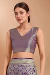 Buy_Samyukta Singhania_Purple Tassels, Zari V-neck Woven Banarasi Saree With Blouse 