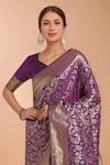 Samyukta Singhania_Purple Zari V-neck Woven Banarasi Silk Saree With Blouse _Online