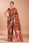 Buy_Samyukta Singhania_Red Tassels V-neck Zari Woven Banarasi Silk Saree With Blouse _at_Aza_Fashions