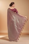 Shop_Samyukta Singhania_Maroon Silk Zari Round Neck Woven Banarasi Saree With Blouse _at_Aza_Fashions