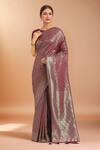 Buy_Samyukta Singhania_Maroon Silk Zari Round Neck Woven Banarasi Saree With Blouse _Online_at_Aza_Fashions