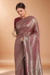 Shop_Samyukta Singhania_Maroon Silk Zari Round Neck Woven Banarasi Saree With Blouse _Online_at_Aza_Fashions