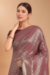 Samyukta Singhania_Maroon Silk Zari Round Neck Woven Banarasi Saree With Blouse _at_Aza_Fashions