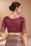 Samyukta Singhania_Maroon Silk Zari Round Neck Woven Banarasi Saree With Blouse _Online