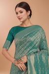 Buy_Samyukta Singhania_Teal Tassels, Zari Round Neck Woven Banarasi Silk Saree With Blouse 