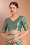 Buy_Samyukta Singhania_Turquoise Tassels V-neck Zari Woven Banarasi Saree With Blouse 