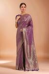 Buy_Samyukta Singhania_Purple Tassels, Zari Round Neck Woven Banarasi Silk Saree With Blouse _at_Aza_Fashions