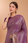 Samyukta Singhania_Purple Tassels, Zari Round Neck Woven Banarasi Silk Saree With Blouse _at_Aza_Fashions