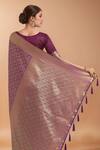Buy_Samyukta Singhania_Purple Tassels, Zari Round Neck Woven Banarasi Silk Saree With Blouse 