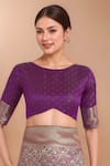 Shop_Samyukta Singhania_Purple Tassels, Zari Round Neck Woven Banarasi Silk Saree With Blouse 