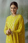 Shop_Vvani By Vani Vats_Green Georgette Round Mirror Embellished Kurta Set 