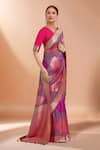 Buy_Samyukta Singhania_Pink Zari V-neck Woven Banarasi Silk Saree With Blouse _at_Aza_Fashions