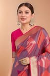 Shop_Samyukta Singhania_Pink Zari V-neck Woven Banarasi Silk Saree With Blouse _Online_at_Aza_Fashions