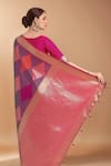 Samyukta Singhania_Pink Zari V-neck Woven Banarasi Silk Saree With Blouse _at_Aza_Fashions