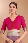 Buy_Samyukta Singhania_Pink Zari V-neck Woven Banarasi Silk Saree With Blouse 